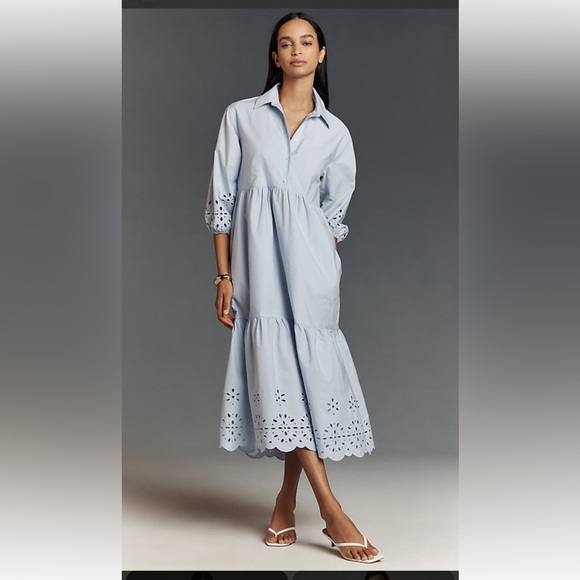 Maeve Dresses & Skirts - Maeve Bettina Tiered Shirt Dress-Light Blue Eyelet